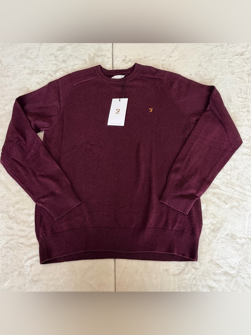 Farah Men's Crewneck Sweater - Burgundy with Gold Logo